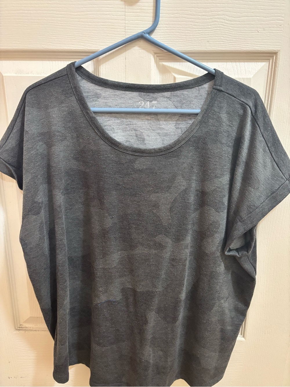 Relaxed Long-Sleeve Scoop Neck Top - Gray Camo